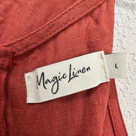 MagicLinen 100% Linen Sleeveless Wide Leg Jumpsuit Terracotta Size L Minimalist - Picture 13 of 15